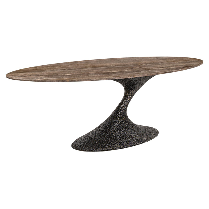 Richmond Interiors ovaler Travertin-Esstisch Russo mit geschwungenem Bein | 235 cm