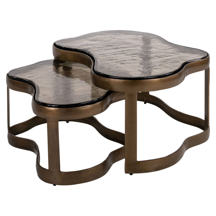Richmond Interiors 2er Set geschwungener Glas-Couchtisch Fairfield | antikes Messing