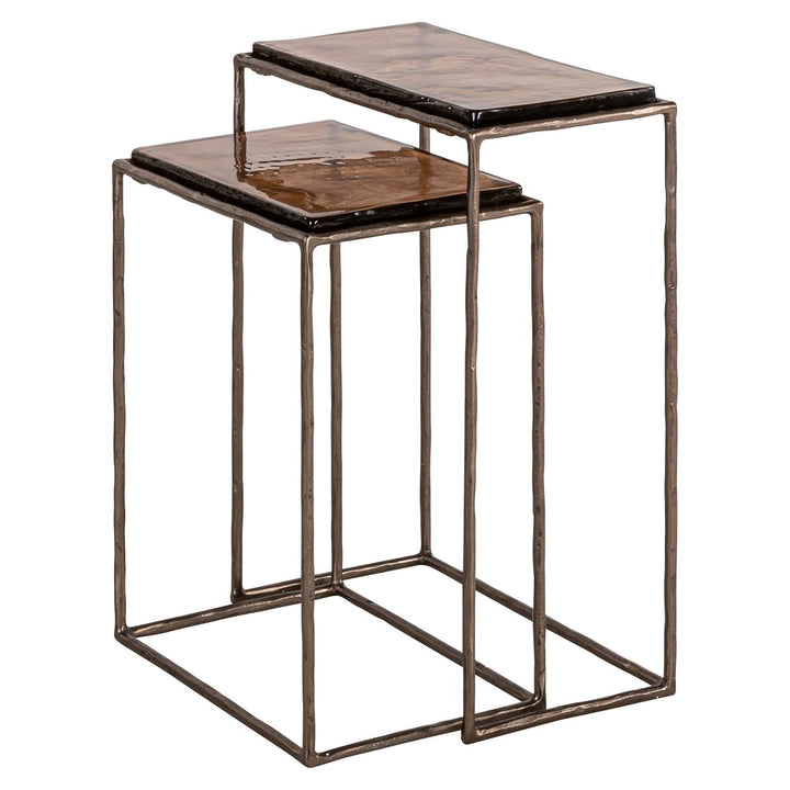 Richmond Interiors 2er Set Beistelltisch Villano mit Glasplatte | Bronze