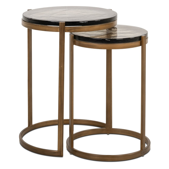 Richmond Interiors 2er Set Beistelltisch Cleo aus Glas | Gebürstetes Gold