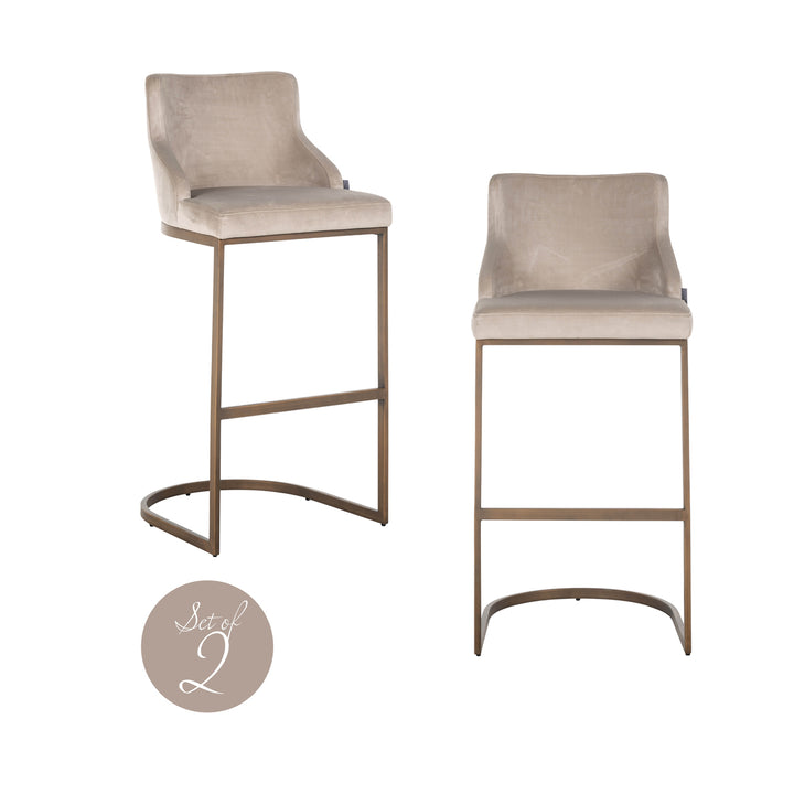 Richmond Interiors 2er Set Samt-Barhocker Bolton | Khaki Brushed Gold