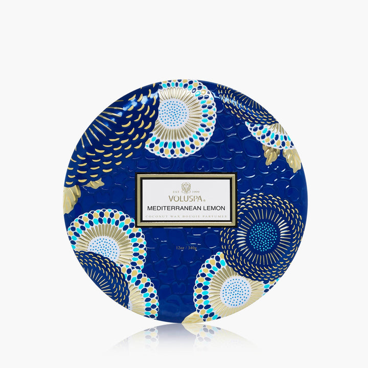 Voluspa 3 Wick Scented Candle Mediterranean Lemon | Tin with Lid