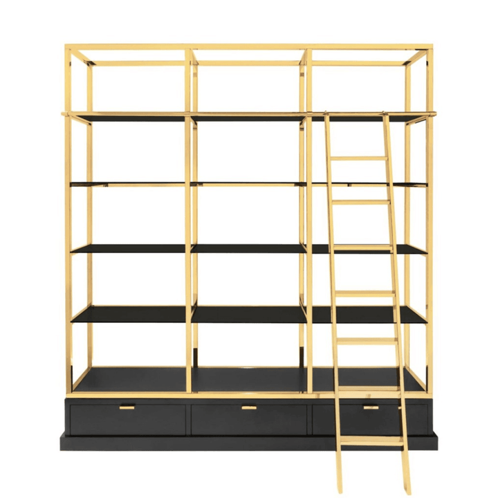 Abhika Bücherregal Kennedy mit Leiter Gold | 218x240 cm