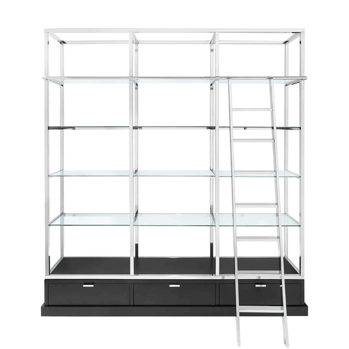 Abhika Bücherregal Kennedy mit Leiter Silber | 218x240 cm