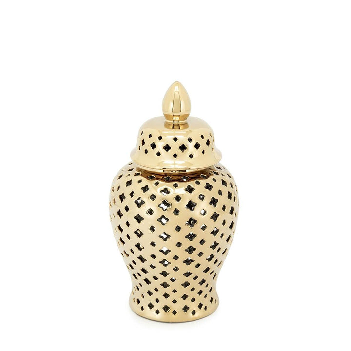 Abhika Handgefertigtes Keramikgefäß & Potiche Ming Cross Gold | H 28 cm
