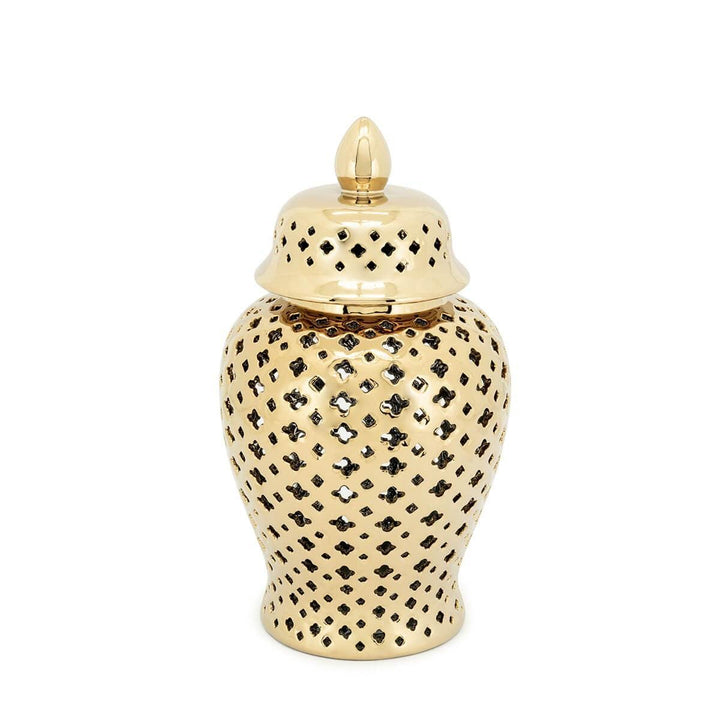 Abhika Handgefertigtes Keramikgefäß & Potiche Ming Cross Gold | H 38 cm