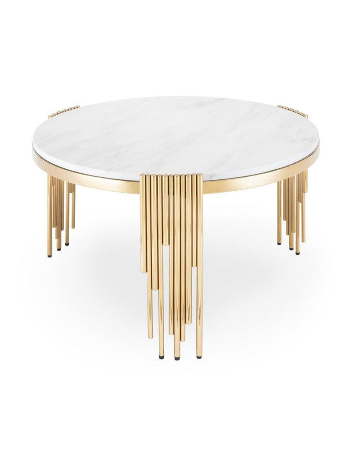Abhika Runder Couchtisch Scotch Weiß-Gold | ø 84 cm