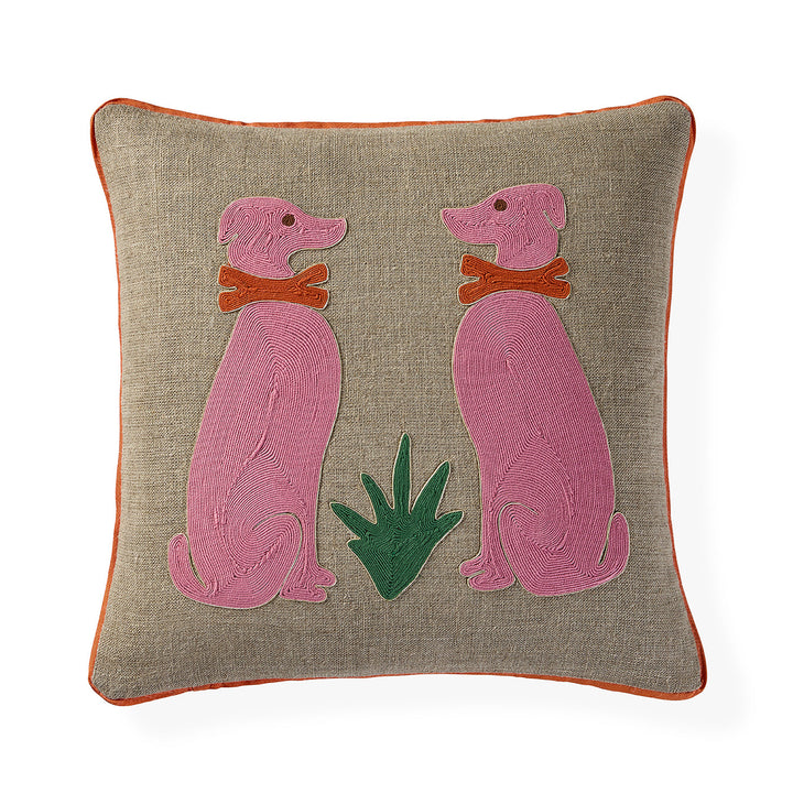 Jonathan Adler Kissen Playa Greyhounds aus Leinen mit Kordelstickerei, Vorderansicht