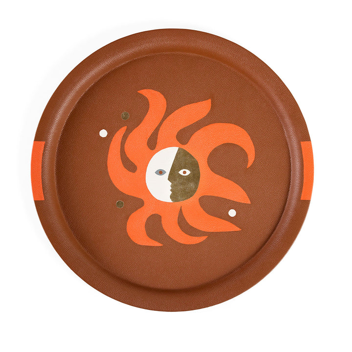 Jonathan Adler rundes Leder-Dekotablett Playa Sun Tray | Braun