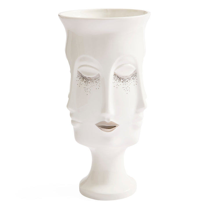 Jonathan Adler Sparkling Dora Maar Urn aus weißem Porzellan mit Gesichtsrelief und glitzernden Wimpern