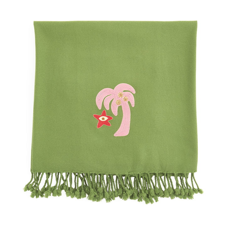 Jonathan Adler mit Perlen bestickte Kamelhaar-Wolldecke Playa Palm Tree | 127x178 cm