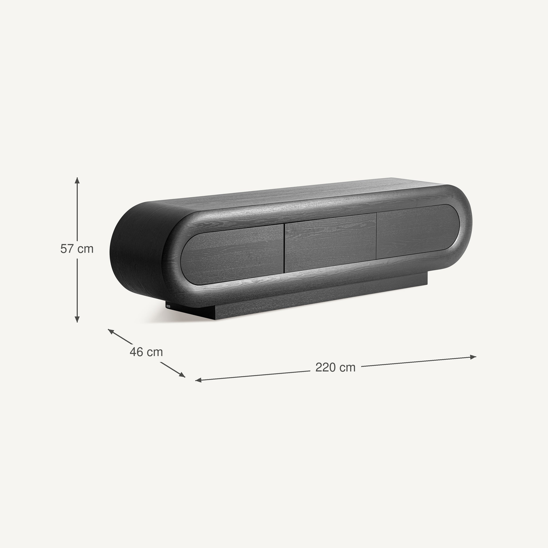 Vical abgerundetes TV Lowboard Chamonix aus Eichenfurnier | Schwarz – Abmessungen