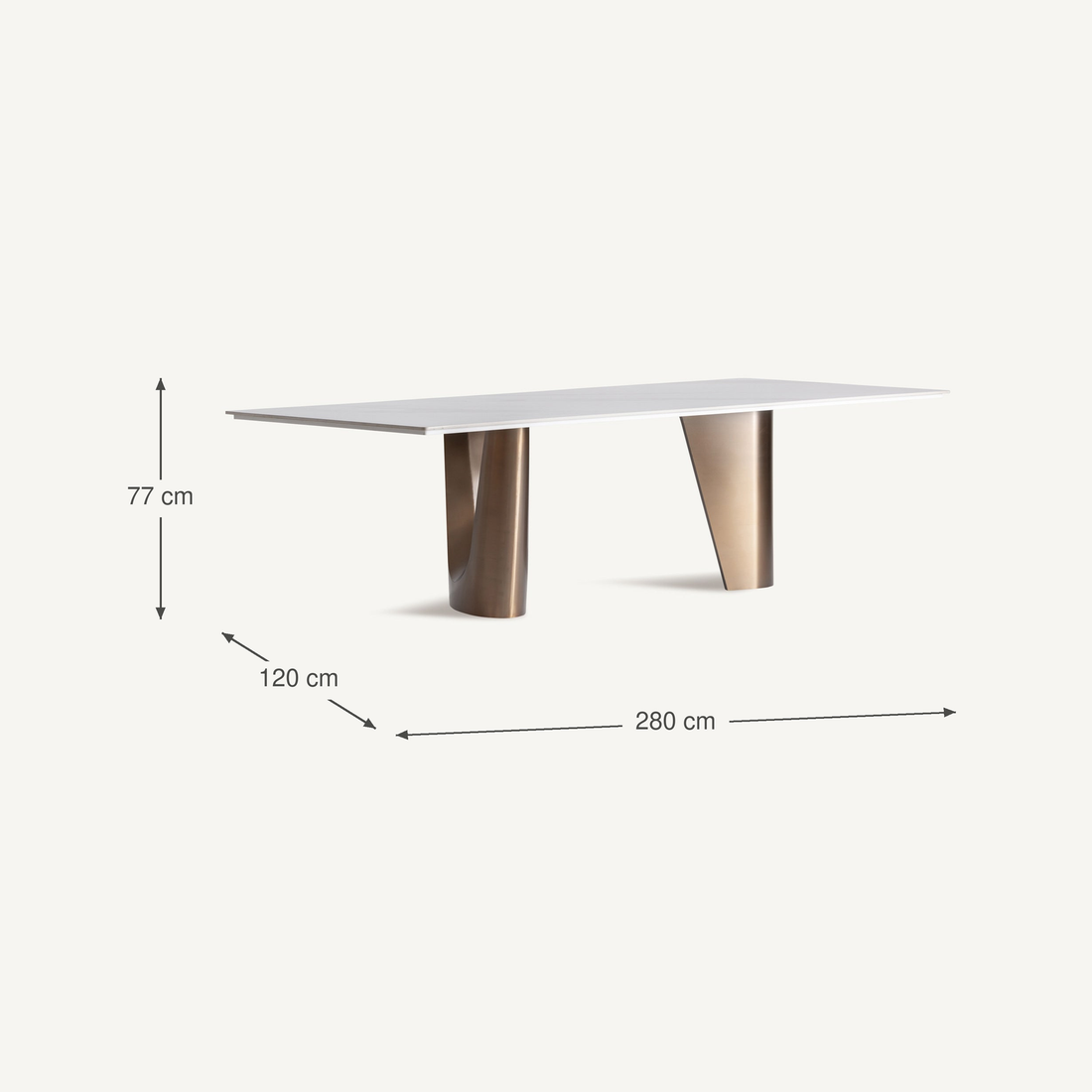Vical Table À Manger Ledat Avec Pieds En Cuivre | 280x120 cm – Abmessungen