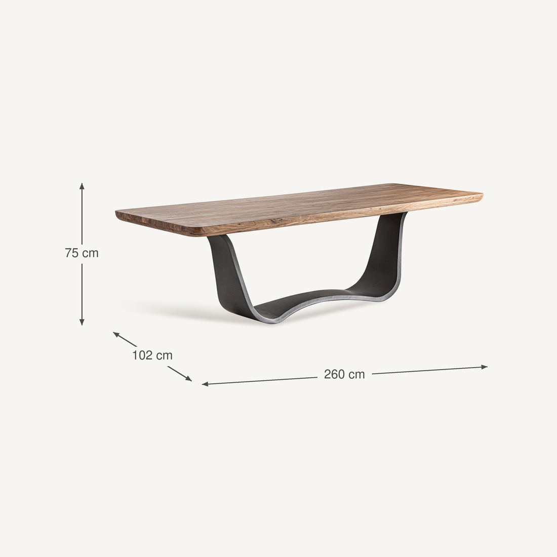 Vical Esstisch Mulfingen aus Akazienholz mit Metallgestell | 260x102 cm – Abmessungen