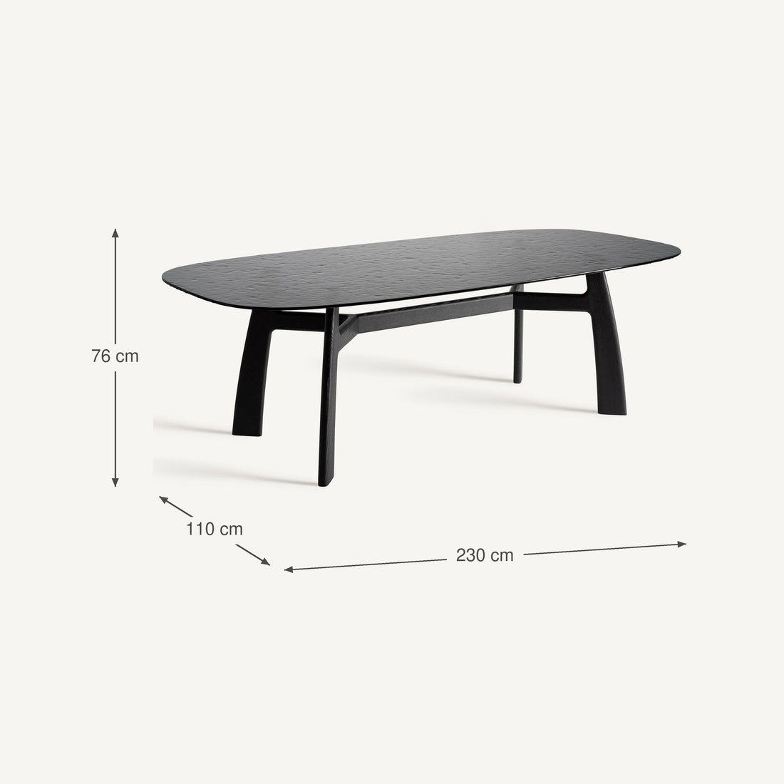 Vical Dining Table Suchdol with Black Glass Top | 230x110 cm – Abmessungen