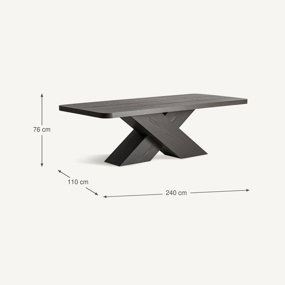 Vical Esstisch Yvore aus Eichenholz mit X-Gestell | 240x110 cm – Abmessungen