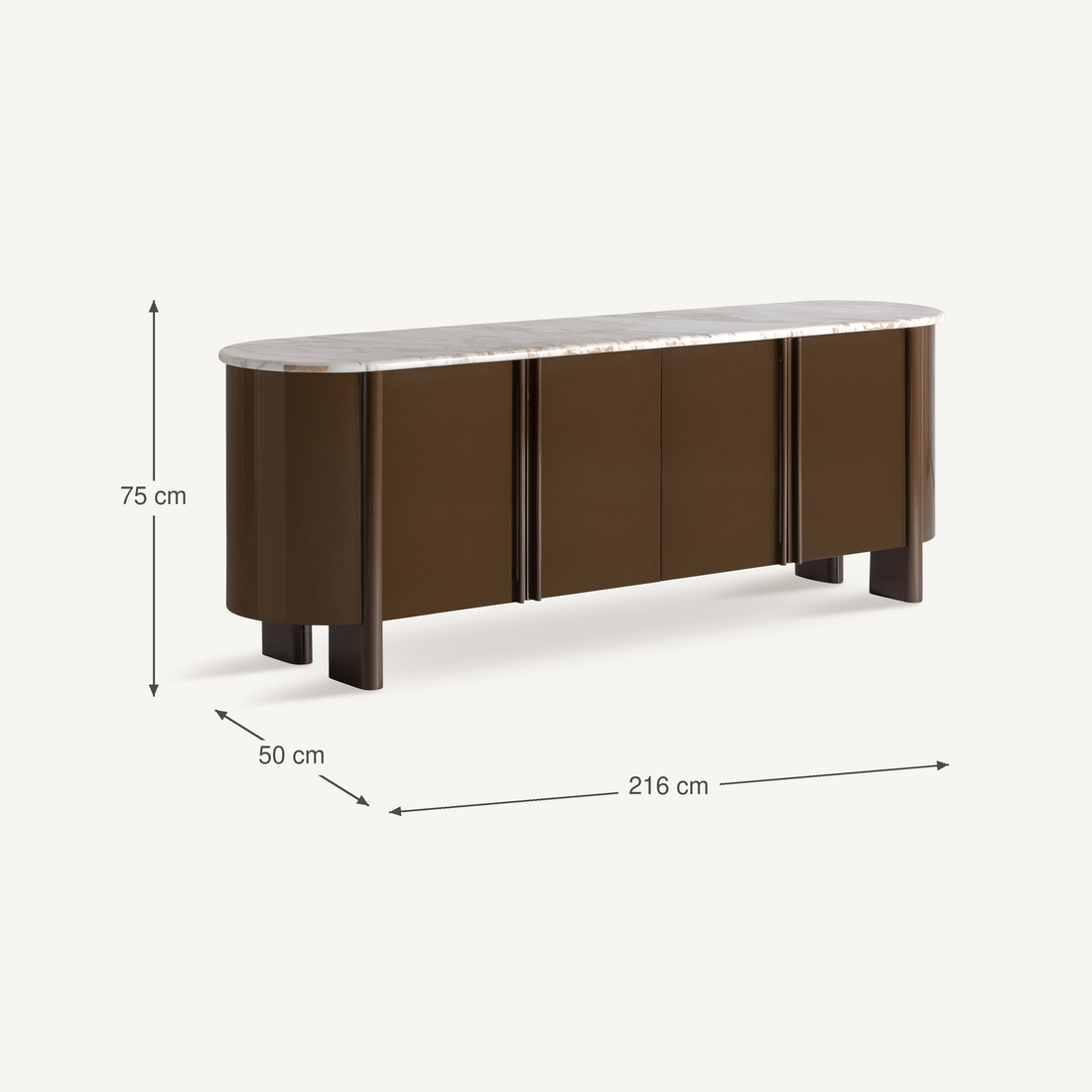 Vical Hochglanz-Sideboard Lanxade mit Marmorplatte | Braun – Abmessungen