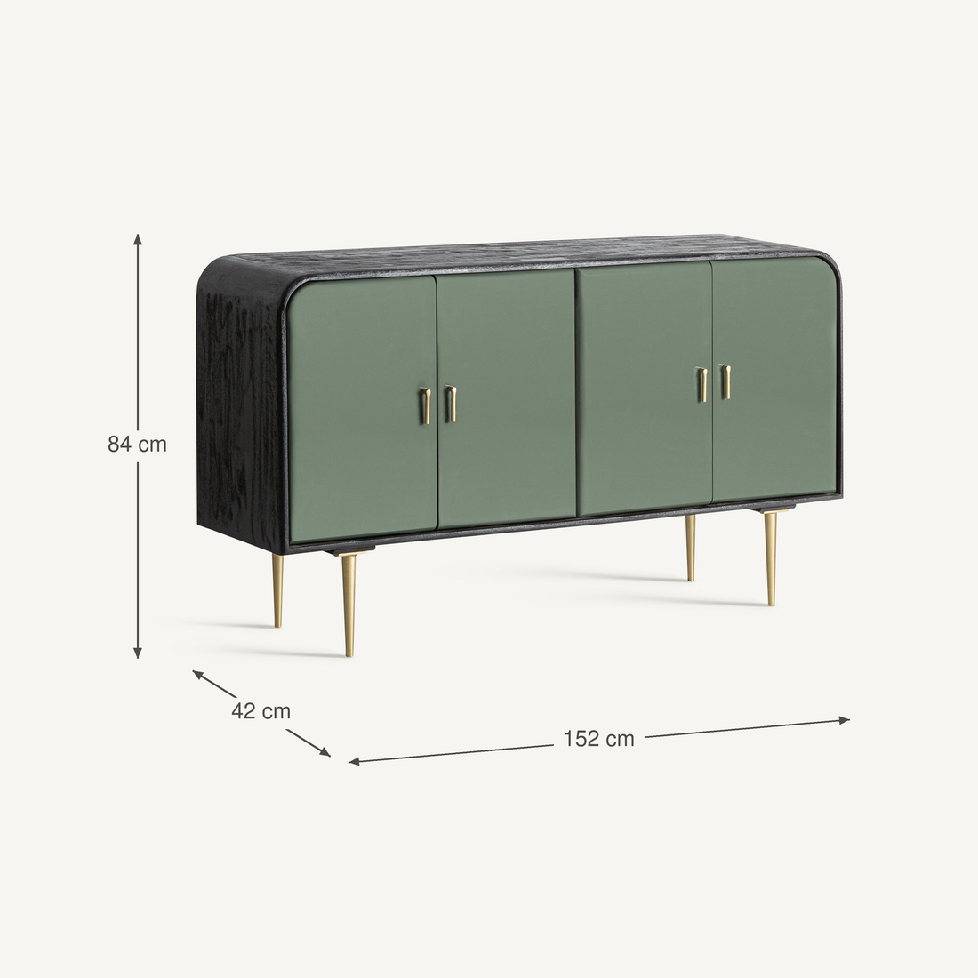 Vical Hochglanz-Sideboard Robertie | Grün – Abmessungen