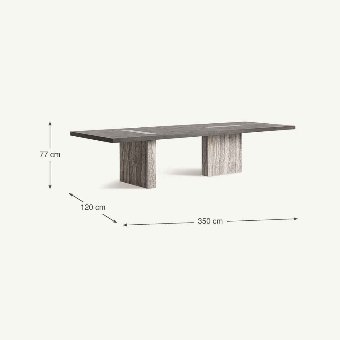 Vical Table à manger en bois Rignac avec pieds en travertin | 350x120 cm – Abmessungen