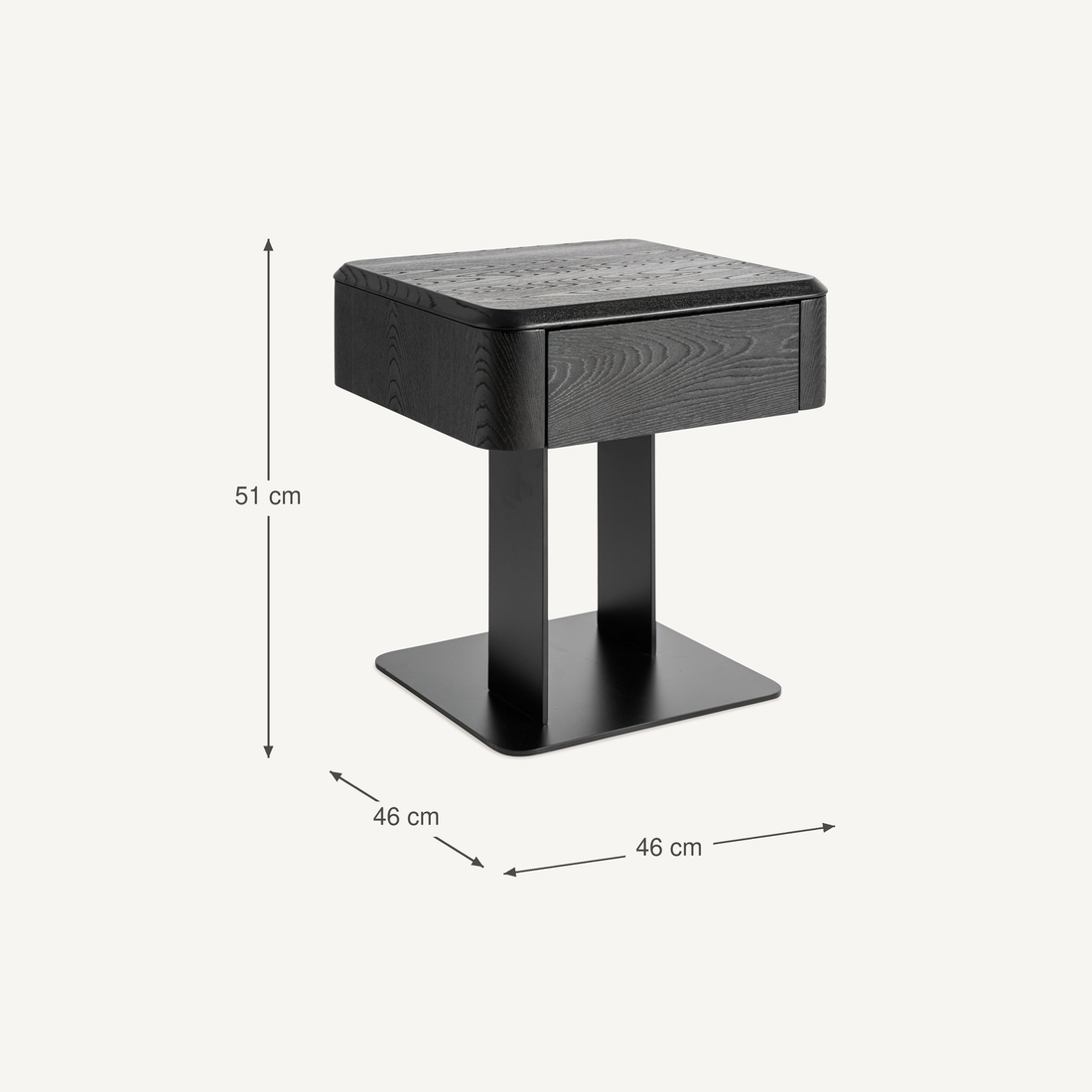 Vical Nightstand Caiza with Drawer and Metal Base | Black – Abmessungen