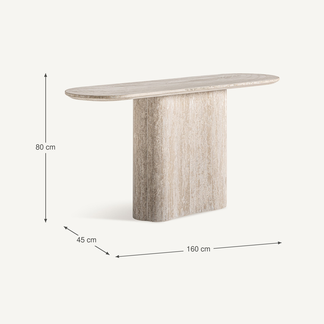 Vical Ovale Travertin-Konsole Thiennes mit Säulenfuß | 160x45 cm – Abmessungen