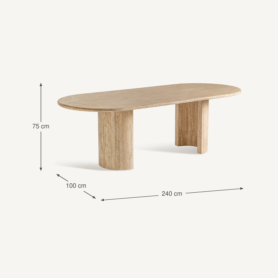Vical Oval Travertine Dining Table Thiennes | 240x100 cm – Abmessungen