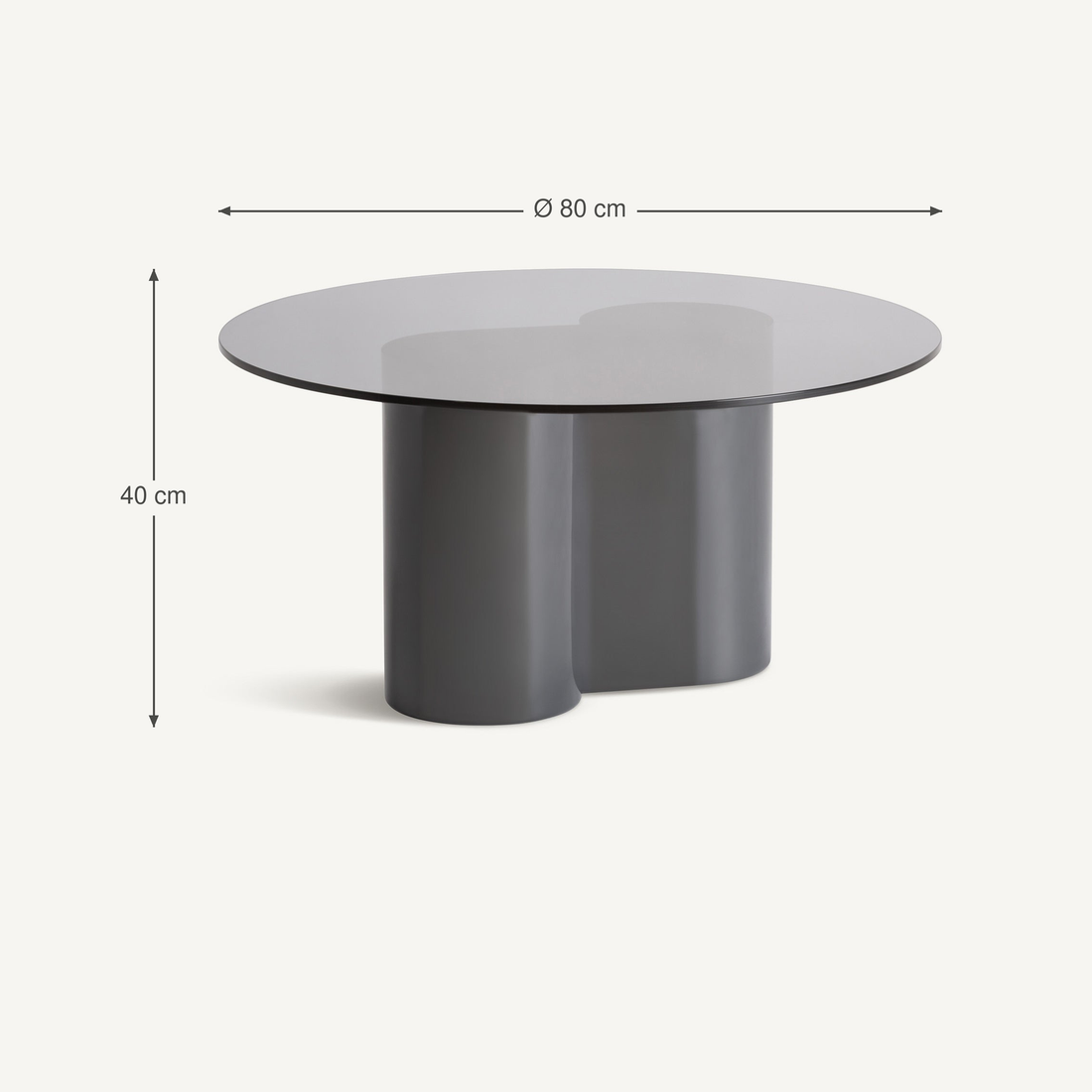 Vical Runder Hochglanz-Couchtisch Capitello mit Glasplatte | Grau – Abmessungen