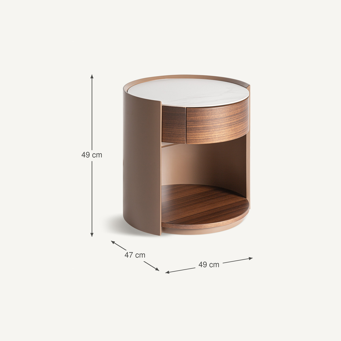 Vical Table De Nuit Ronde Giswil Avec Tiroir | Clair – Abmessungen