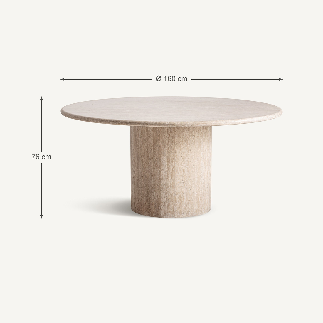 Vical Runder Travertin-Esstisch Thiennes | ø 160 cm – Abmessungen