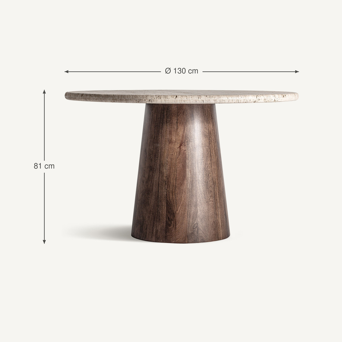 Vical Round Travertine Dining Table Varzi with wooden base | ø 130 cm – Abmessungen