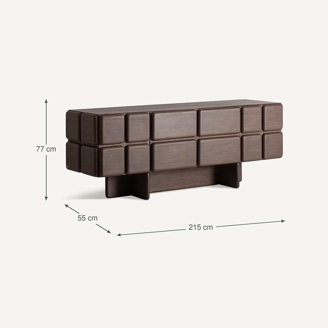 Vical Sideboard Goldek aus Eichenholz mit Kassettenfront – Abmessungen