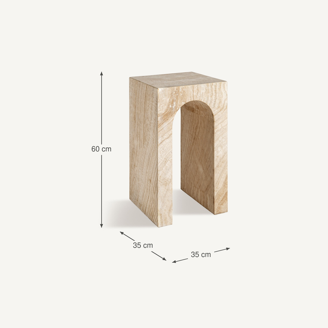 Vical Table d’appoint en travertin Thiennes avec forme arquée | H 60 cm – Abmessungen