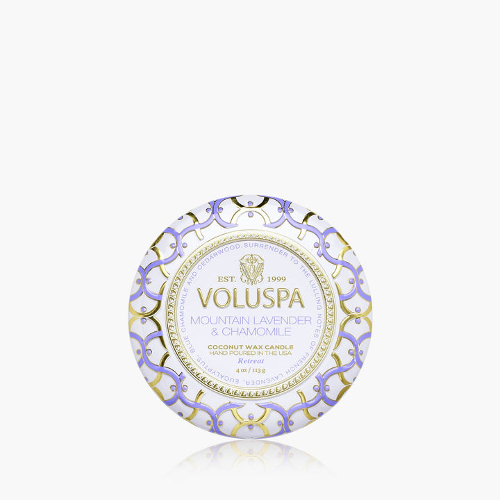 Voluspa Duftkerze Mountain Lavender & Chamomile | Mini-Dose mit Deckel