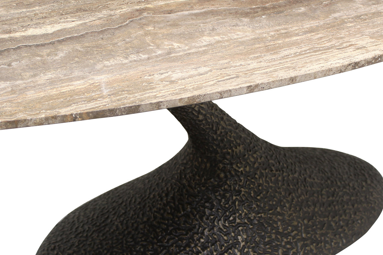 Richmond Interiors ovaler Travertin-Esstisch Russo mit geschwungenem Bein | 235 cm