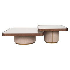 Richmond Interiors 2er Set quadratischer Couchtisch Willox mit Leinen und Glastop