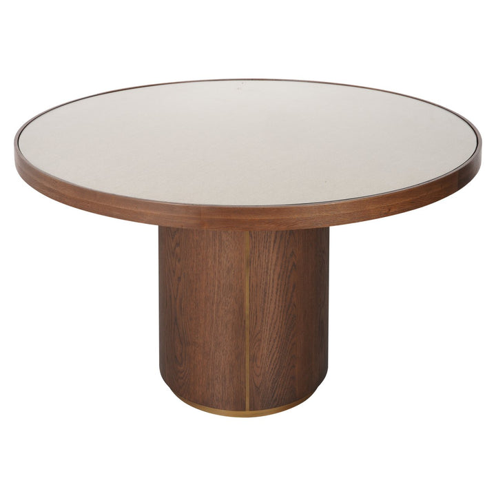 Richmond Interiors runder Esstisch Willox mit Leinen und Glastop | ø 130 cm