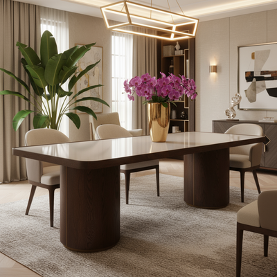 Richmond Interiors Esstisch Willox mit Leinen und Glastop | 235 cm