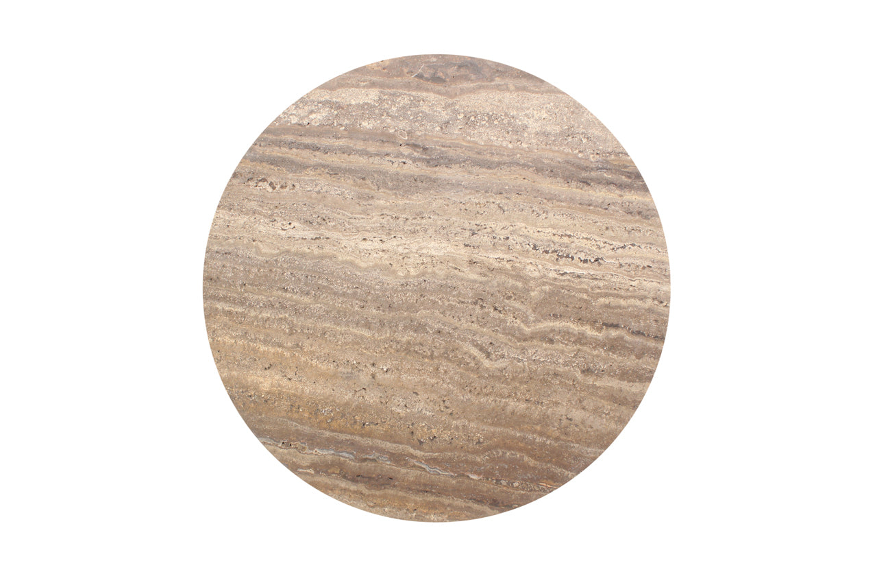 Richmond Interiors runder Travertin-Beistelltisch Russo braun mit Schublade