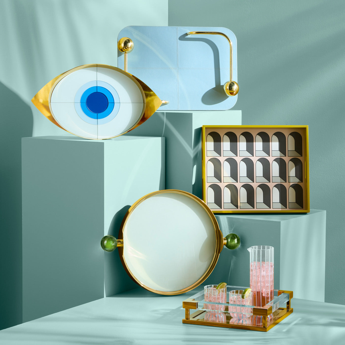 Jonathan Adler Leder Servier- und Dekotablett St. Germain | hellblau