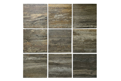 Richmond Interiors runder Travertin-Beistelltisch Russo braun mit Schublade