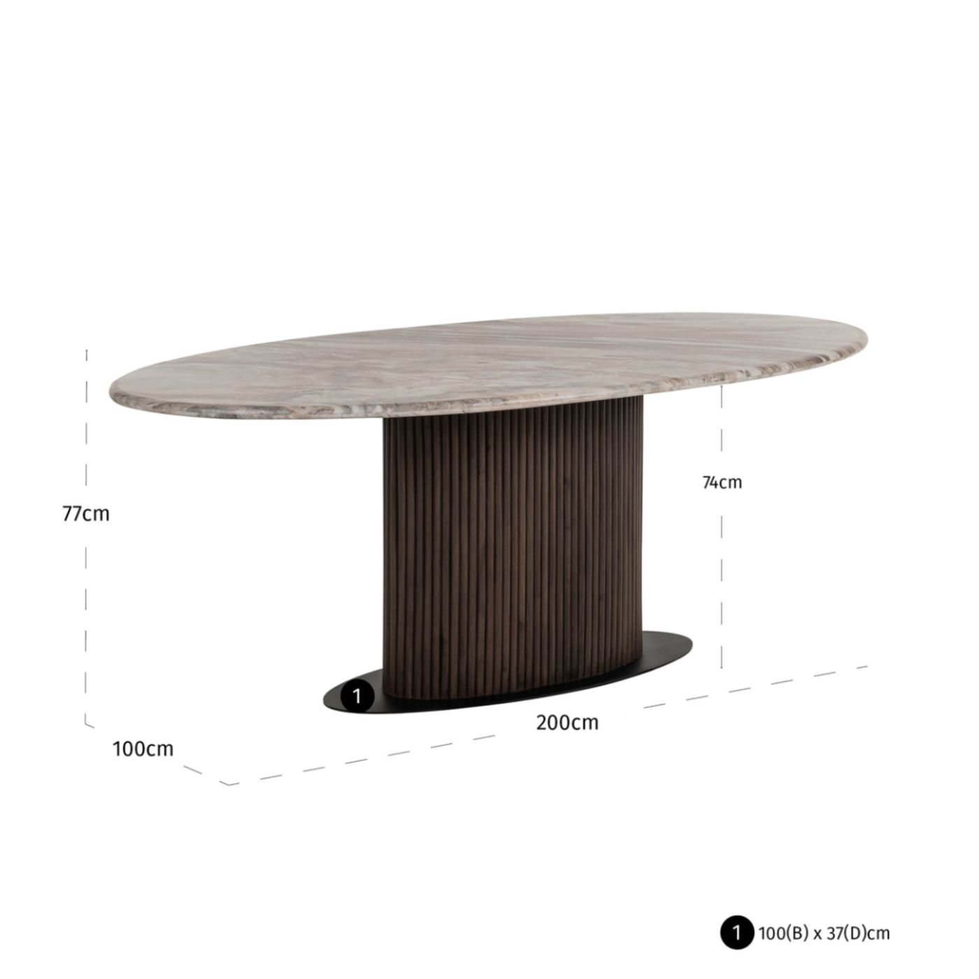 Richmond Interiors ovaler Marmor Esstisch Rasford dunkelbraun | 200 cm