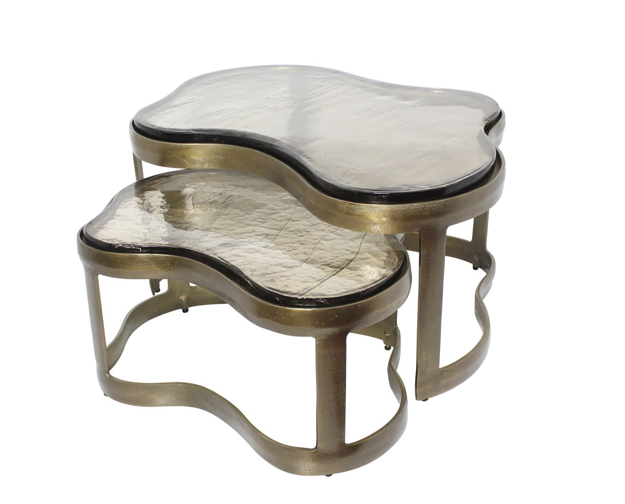 Richmond Interiors 2er Set geschwungener Glas-Couchtisch Fairfield | antikes Messing