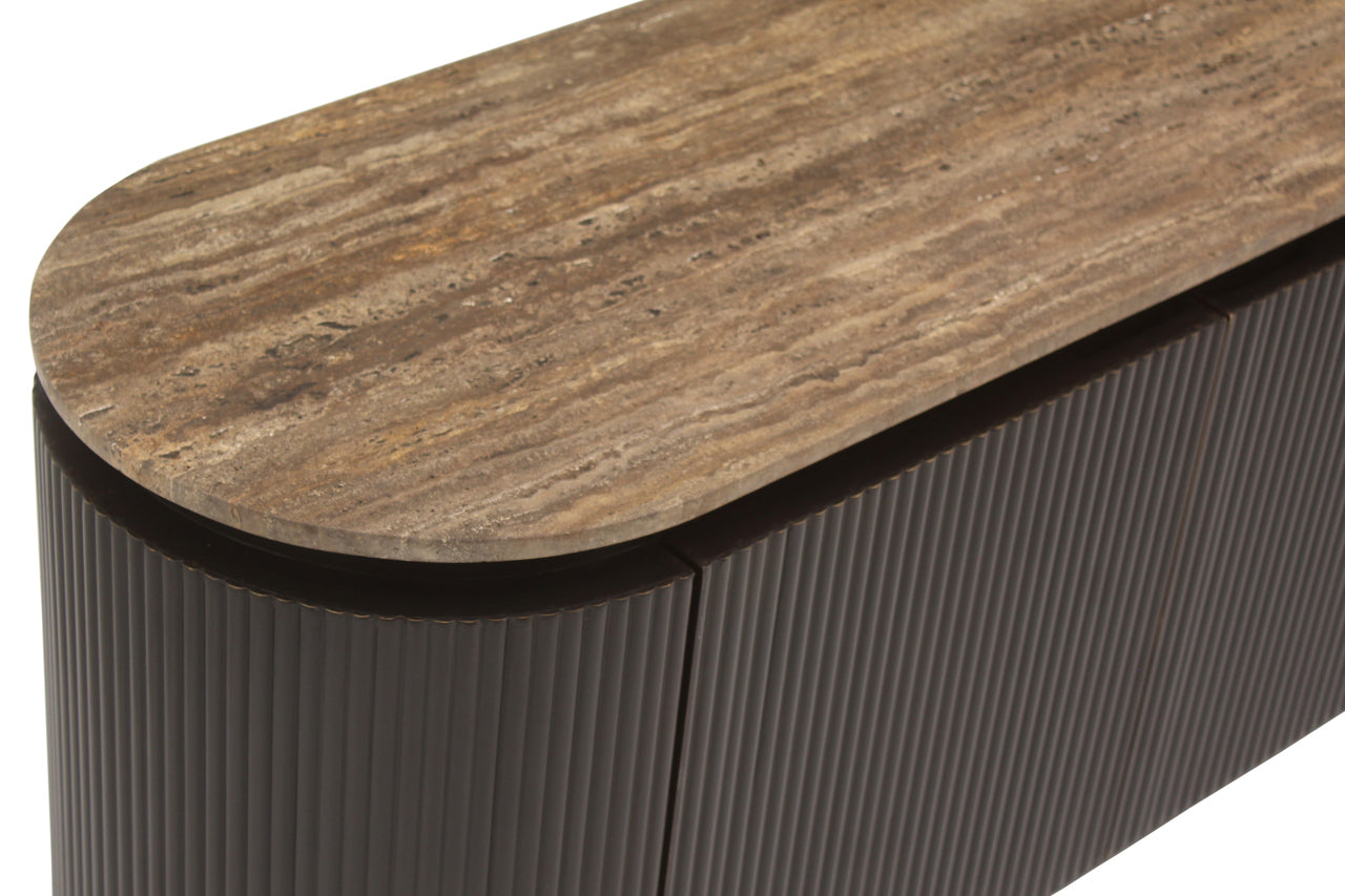 Richmond Interiors ovales Travertin TV-Lowboard Russo braun | 4-türig