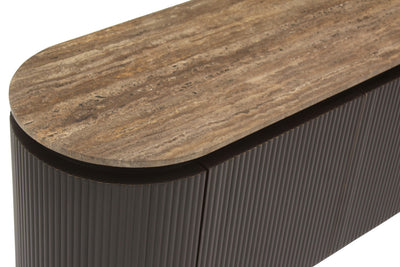 Richmond Interiors ovales Travertin TV-Lowboard Russo braun | 4-türig