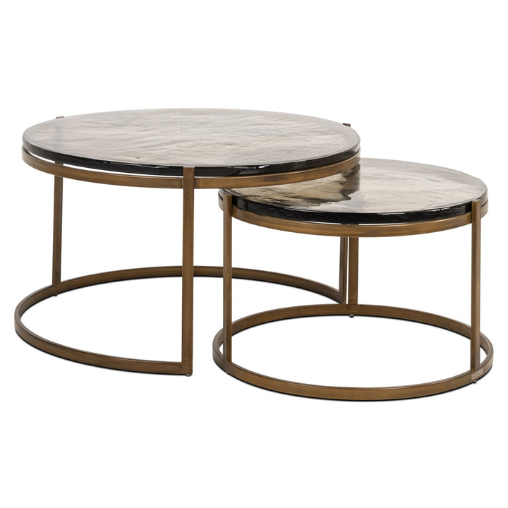 Richmond Interiors 2er Set Couchtisch Cleo aus Glas | Gebürstetes Gold