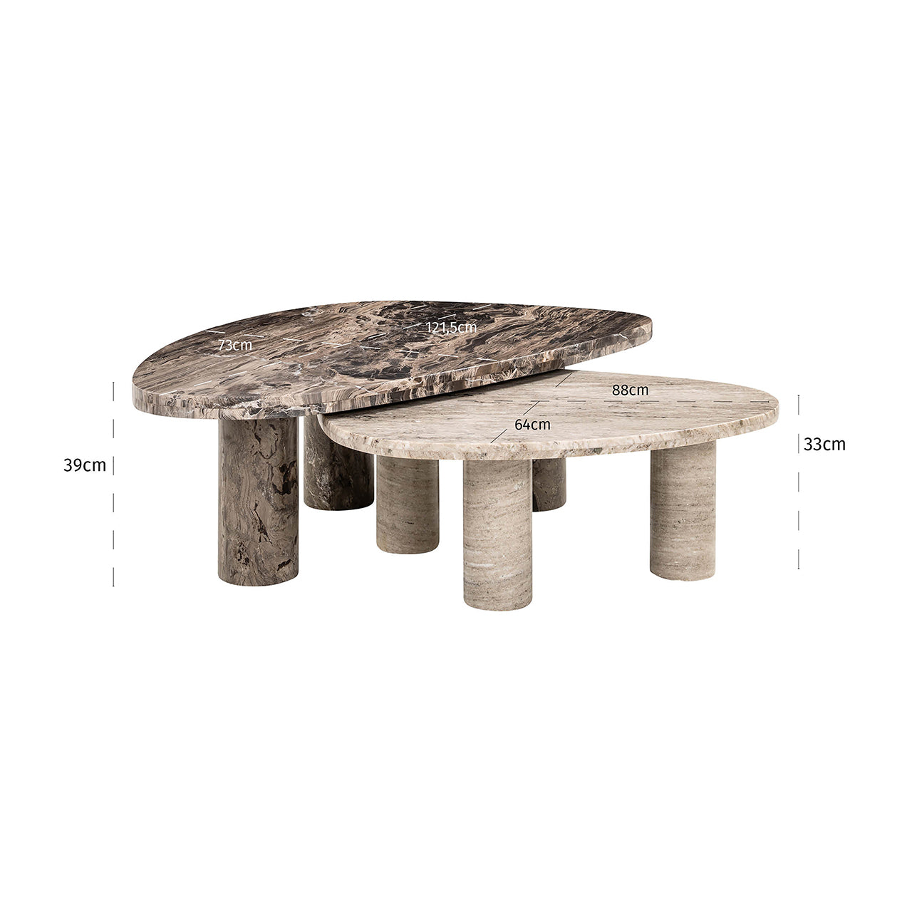 Richmond Interiors 2er Set Marmor-Couchtisch Nazario | Grau-Braun