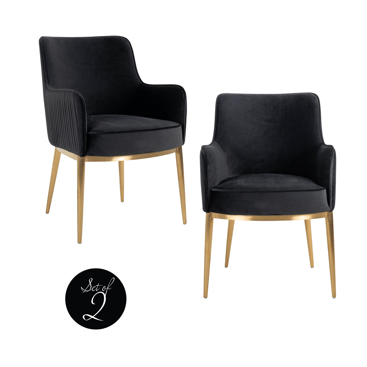 Richmond Interiors 2er Set Samt-Stuhl Breeze | Anthrazit