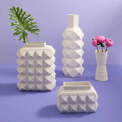 Jonathan Adler Porzellan Vase Charade Studded Taper | Mattweiß