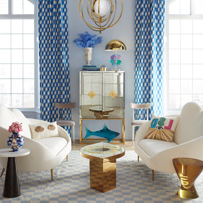 Jonathan Adler Teppich Checkerboard Small Scale Flatweave | Hellblau