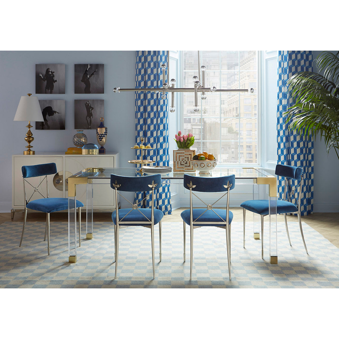 Jonathan Adler Teppich Checkerboard Small Scale Flatweave | Hellblau